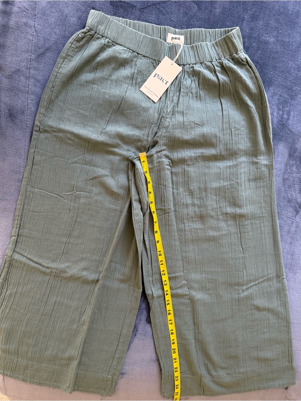 PACT NWT Coastal Double Gauze Organic Cotton Wide Leg Pants Sage Green L - Picture 8 of 9